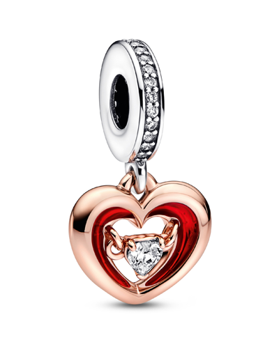 Pandora Cubic Zirconia Two-tone Radiant Heart Dangle Charm In Red