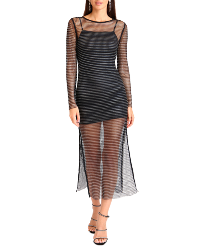 Avec Les Filles Women's Rhinestone Mesh Bodycon Dress In Black