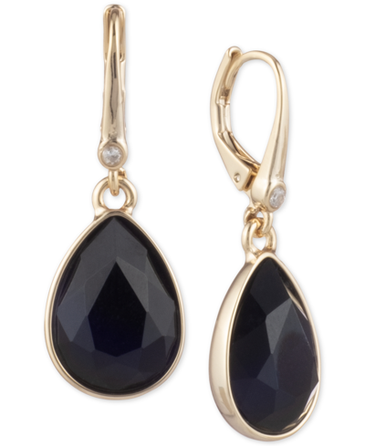 Dkny Stone Teardrop Lever Back Earrings, Created For Macy's In Black,gold