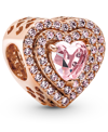 Pandora Mixed Stone Sparkling Levelled Heart Charm In Pink