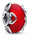 Pandora Sterling Silver Frosted Red Murano Glass Hearts Charm In Red