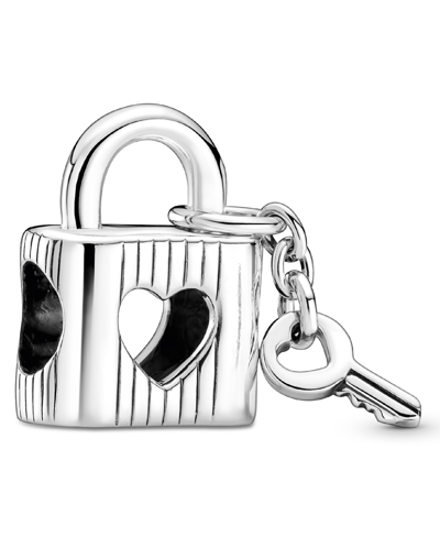 Pandora Sterling Silver Padlock Heart Key Charm In Black