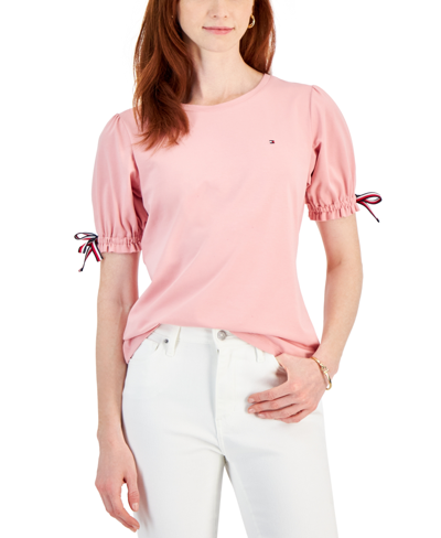 Tommy Hilfiger Women's Drawstring-cuff T-shirt In Bridal Rose