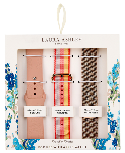 Laura Ashley Women's Rose Gold-tone Mesh, Red Grosgrain And Pink Silicone Strap Sets Compatible With Apple Watch In Multi