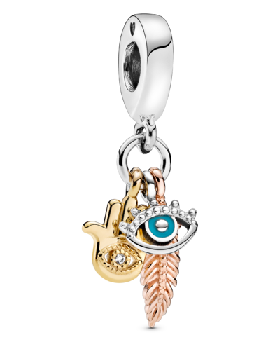 Pandora Cubic Zirconia Hamsa, All-seeing Eye Feather Spirituality Dangle Charm In Multicolor