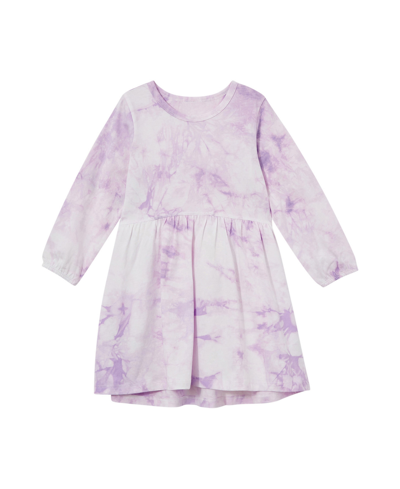 Cotton On Kids' Little Girls Savannah Long Sleeve Dress In Lilac Drop Tie Dye