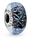 Pandora Sterling Silver Wavy Dark Blue Murano Glass Ocean Charm In Blue