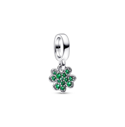 Pandora Crystals Four Leaf Clover Dangle Charm In Green