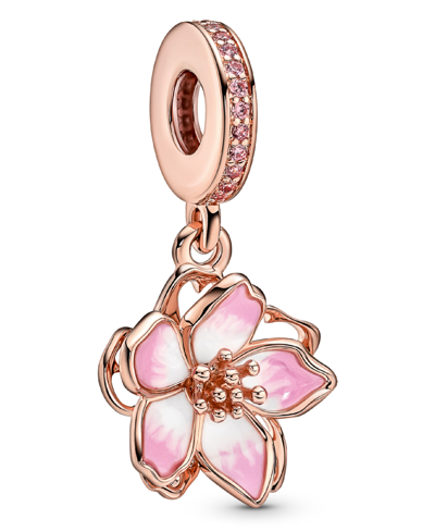 Pandora Cubic Zirconia Cherry Blossom Dangle Charm In Pink