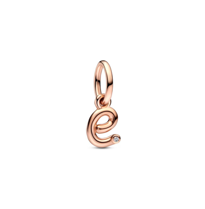 Pandora 14k Rose Gold-plated Script Alphabet Dangle Charm In Rose Gold - E