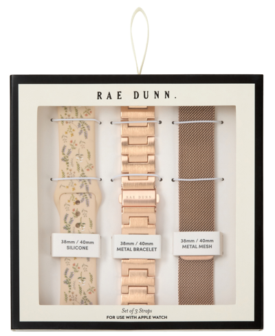 Rae Dunn Women's Rose Gold-tone Mesh, Rose Gold-tone Alloy And Multi Print Silicone Straps Sets Compatible Wi