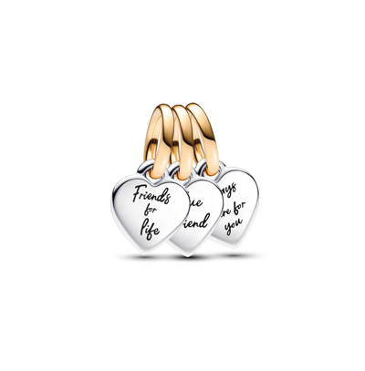 Pandora Sterling Silver Two-tone Splitable Friendship Triple Dangle Charm In Silver,gold