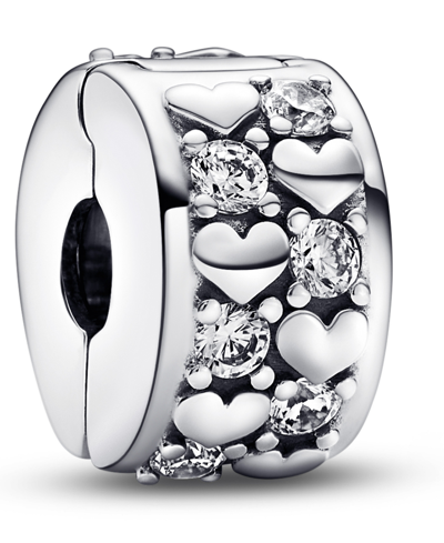 Pandora Cubic Zirconia Infinite Hearts Sparkling Clip Charm In Clear