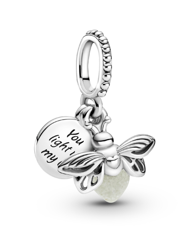 Pandora Sterling Silver Glow-in-the-dark Firefly Dangle Charm In Green