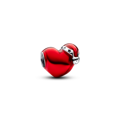 Pandora Cubic Zirconia Metallic Christmas Heart Charm In Red
