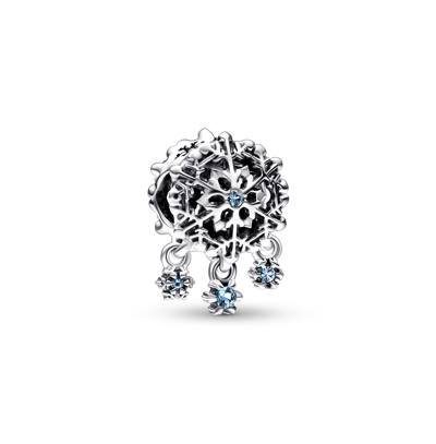 Pandora Crystal Stone Icy Snowflake Drop Charm In Blue