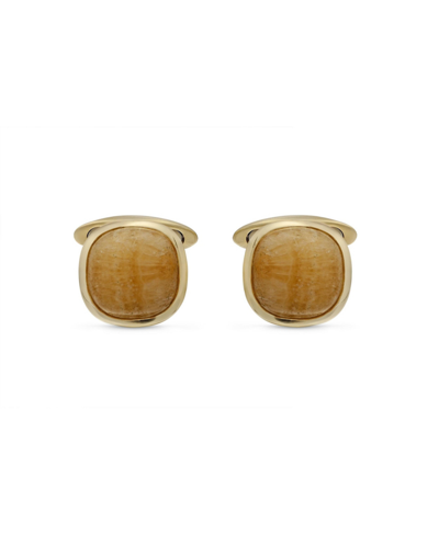 Luvmyjewelry Yellow Lace Agate Stone Cufflinks In 14k Yellow Gold Plated Sterling Silver