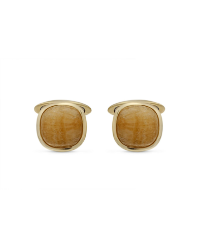 Luvmyjewelry Yellow Lace Agate Stone Cufflinks In 14k Yellow Gold Plated Sterling Silver In 14kt Gold Vermeil On Sterling