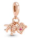 PANDORA PINK DANGLE CHARM AIRPLANE, GLOBE SUITCASE TRIPLE PINK DANGLE CHARM