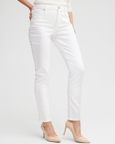 Chico's No Stain Girlfriend Fray Hem Ankle Jeans In White
