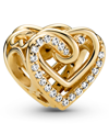 Pandora 14k Gold Plated Sparkling Entwined Hearts Charm In Clear