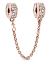 Pandora Sterling Silver Clear Pave Safety Chain Clip Charm In Clear