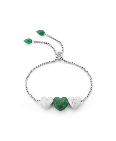 Luvmyjewelry Luv Me Green Aventurine Bolo Adjustable I Love You Heart Bracelet In Sterling Silver In Grey