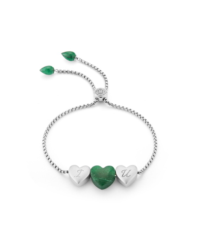 Luvmyjewelry Luv Me Green Aventurine Bolo Adjustable I Love You Heart Bracelet In Sterling Silver In White