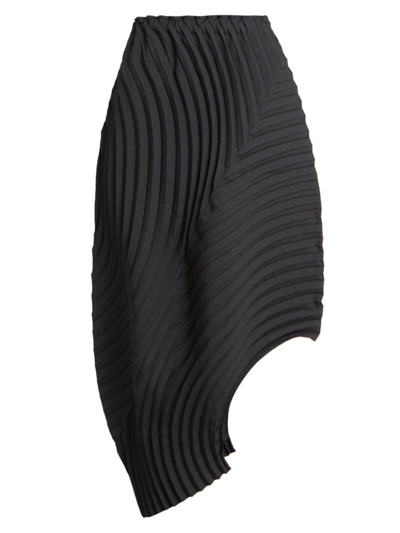 Issey Miyake High-waist Pleated Asymmetric Skirt In Black