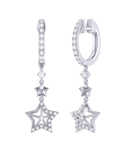 Luvmyjewelry Little Star Lucky Star Diamond Hoop Earrings In Sterling Silver In Grey