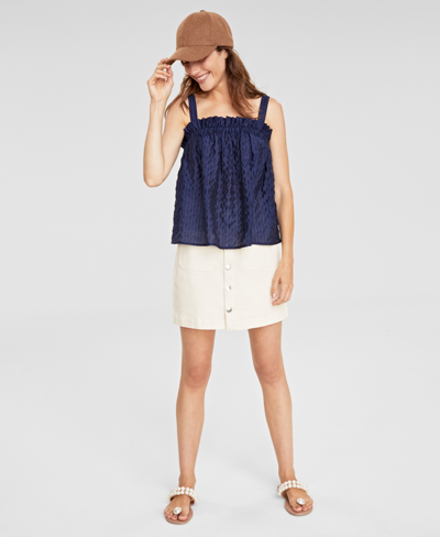 On 34th Women's Shirred Tonal-stripe Camisole Top, Created For Macy's In Intrepid Blue