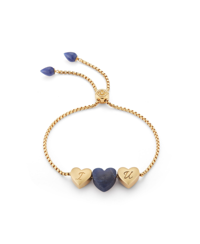 Luvmyjewelry Luv Me Sodalite Bolo Adjustable I Love You Heart Bracelet In 14k Yellow Gold Plated Ste