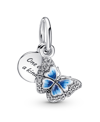 Pandora Cubic Zirconia Blue Butterfly Quote Double Dangle Charm In Blue