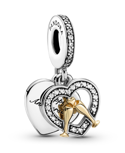 Pandora Cubic Zirconia Two-tone Happy Anniversary Dangle Charm In Clear