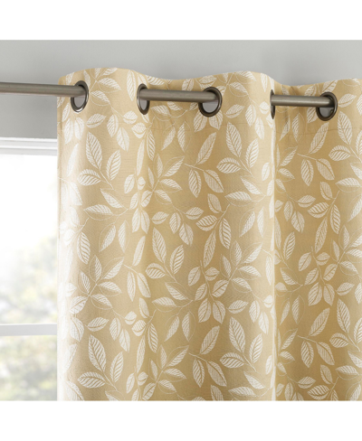 Sun Zero Satti Embroidered Leaf 100% Blackout Grommet Curtain Panel In Gold