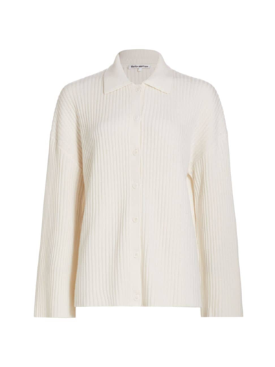 Reformation Women's Fantino Rib-knit Cashmere Cardigan In White