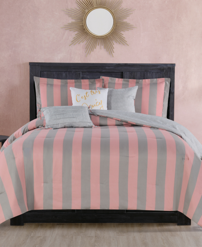 Juicy Couture Cabana Stripe Reversible 6-piece Comforter Set, Full/queen In Gray,pink