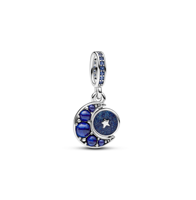 Pandora Cubic Zirconia Moon Spinning Dangle Charm In Blue