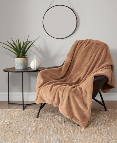 Lucky Brand Solid Mink Faux Fur Throw Blanket, 50" X 70" In Brown