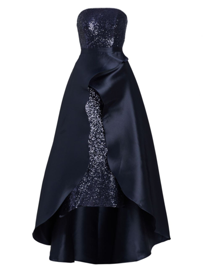 Rene Ruiz Collection Women's Strapless Removable High-low Gown In Navy