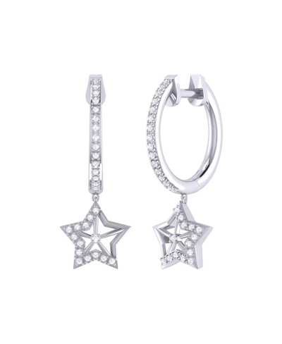 Luvmyjewelry Lucky Star Diamond Hoop Earrings In Sterling Silver In Grey