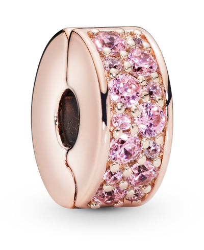 Pandora Cubic Zirconia Pink Pave Fixed Clip Charm In Pink,gold
