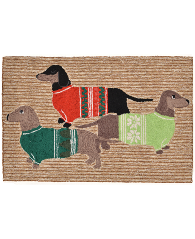 Liora Manne Front Porch Indoor/outdoor Holiday Hounds Neutral 2' X 3' Area Rug In Tan,beige