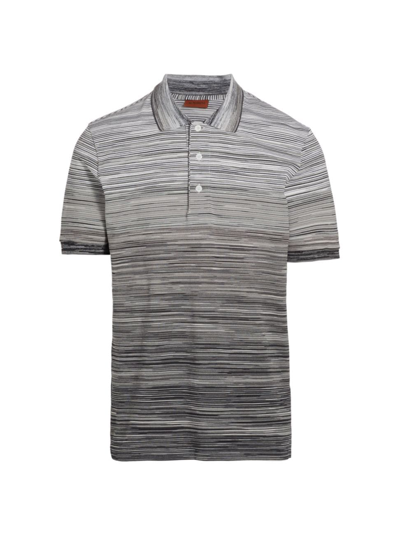 Missoni Striped Space-dyed Cotton-piqué Polo Shirt In Gray