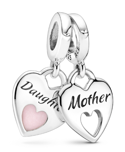 Pandora Sterling Silver Double Heart Split Dangle Charm In Pink