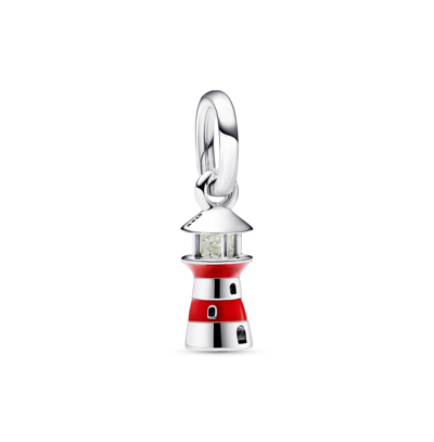 Pandora Sterling Silver Glow-in-the-dark Lighthouse Dangle Charm In Red