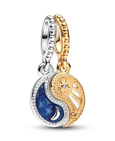 Pandora Cubic Zirconia Two-tone Splitable Sun Moon Dangle Charm In Blue