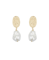 CLASSICHARMS MATTED GOLD SCULPTED OVERSIZED BAROQUE PEARL DROP EARRINGS