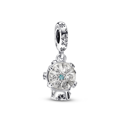 Pandora Cubic Zirconia Snowflake Snow Globe Dangle Charm In Turquoise