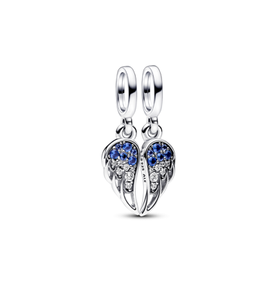 Pandora Cubic Zirconia Split Able Angel Wings Dangle Charm In Blue